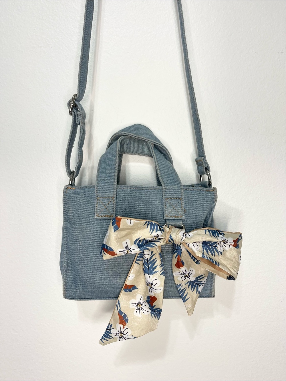 wild fable Denim Mini Bag with Inspirational Scarf EUC